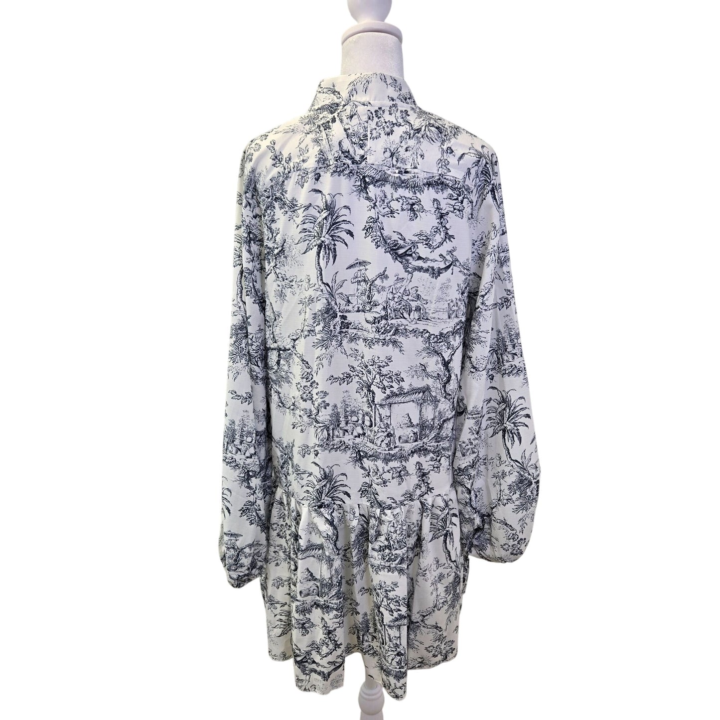 NWT Commense Gray Ink Marta Toile Button High Neck Mini Dress Small *NO BELT*