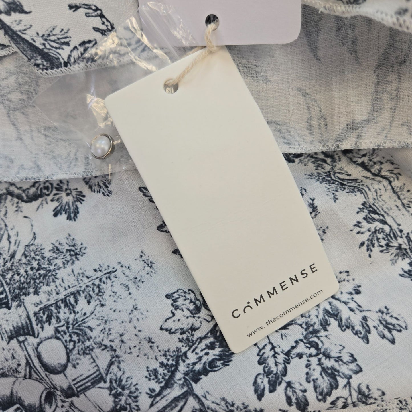 NWT Commense Gray Ink Marta Toile Button High Neck Mini Dress Small *NO BELT*