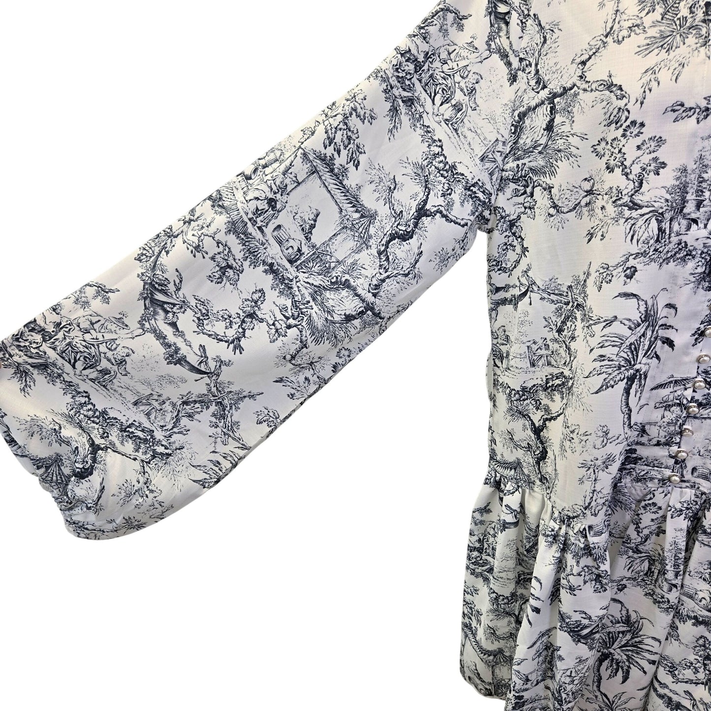 NWT Commense Gray Ink Marta Toile Button High Neck Mini Dress Small *NO BELT*