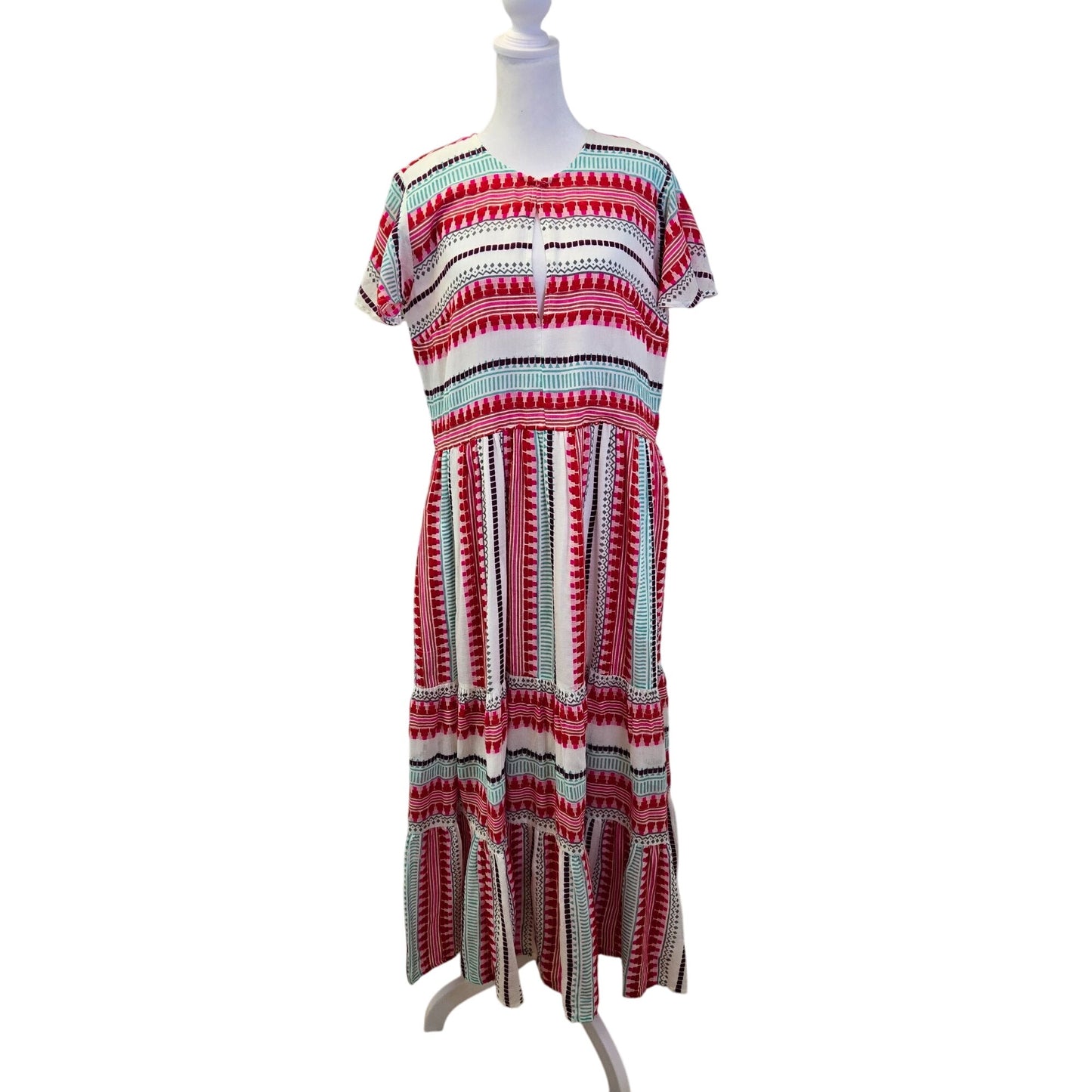 Oliphant Mezcal Embroidered Teired Hem Flutter Sleeve Maxi Dress Size Medium