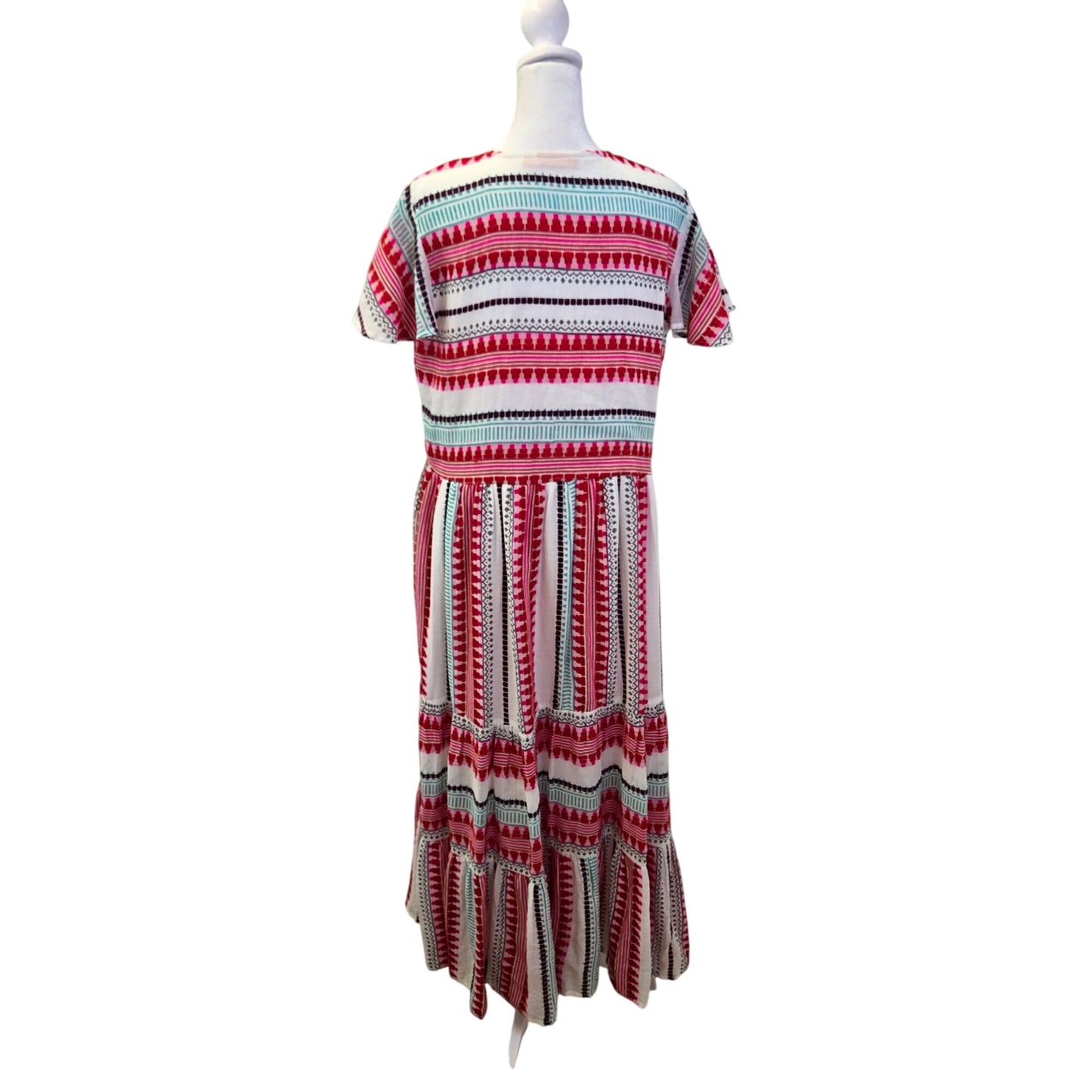 Oliphant Mezcal Embroidered Teired Hem Flutter Sleeve Maxi Dress Size Medium