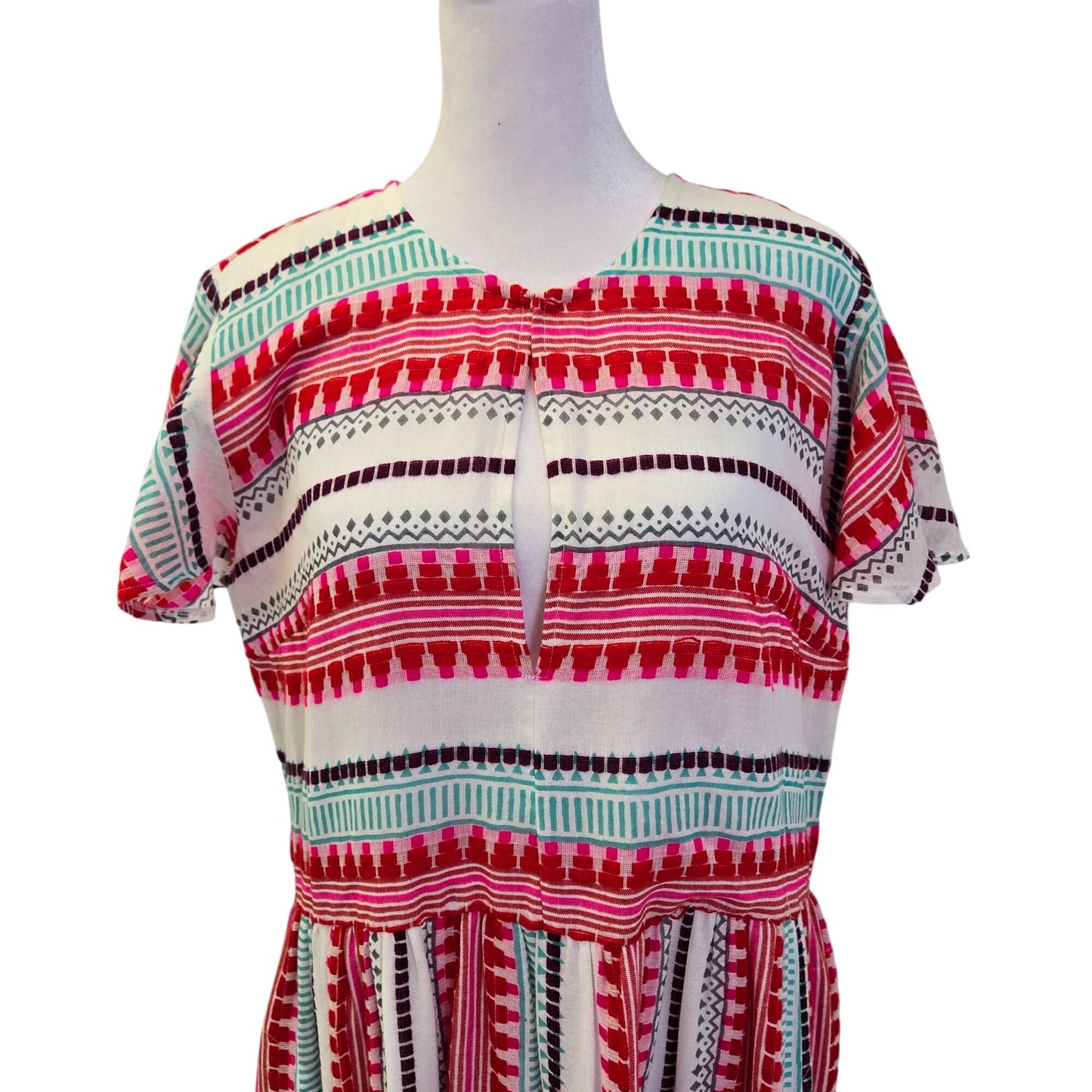 Oliphant Mezcal Embroidered Teired Hem Flutter Sleeve Maxi Dress Size Medium