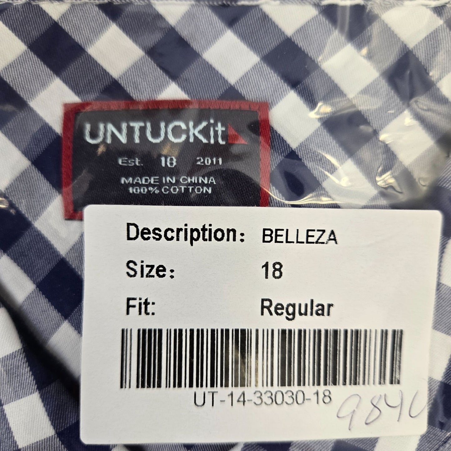 NWT UNTUCKit Bellleza Gingham Print Long Sleeve Button Down Shirt Size 18