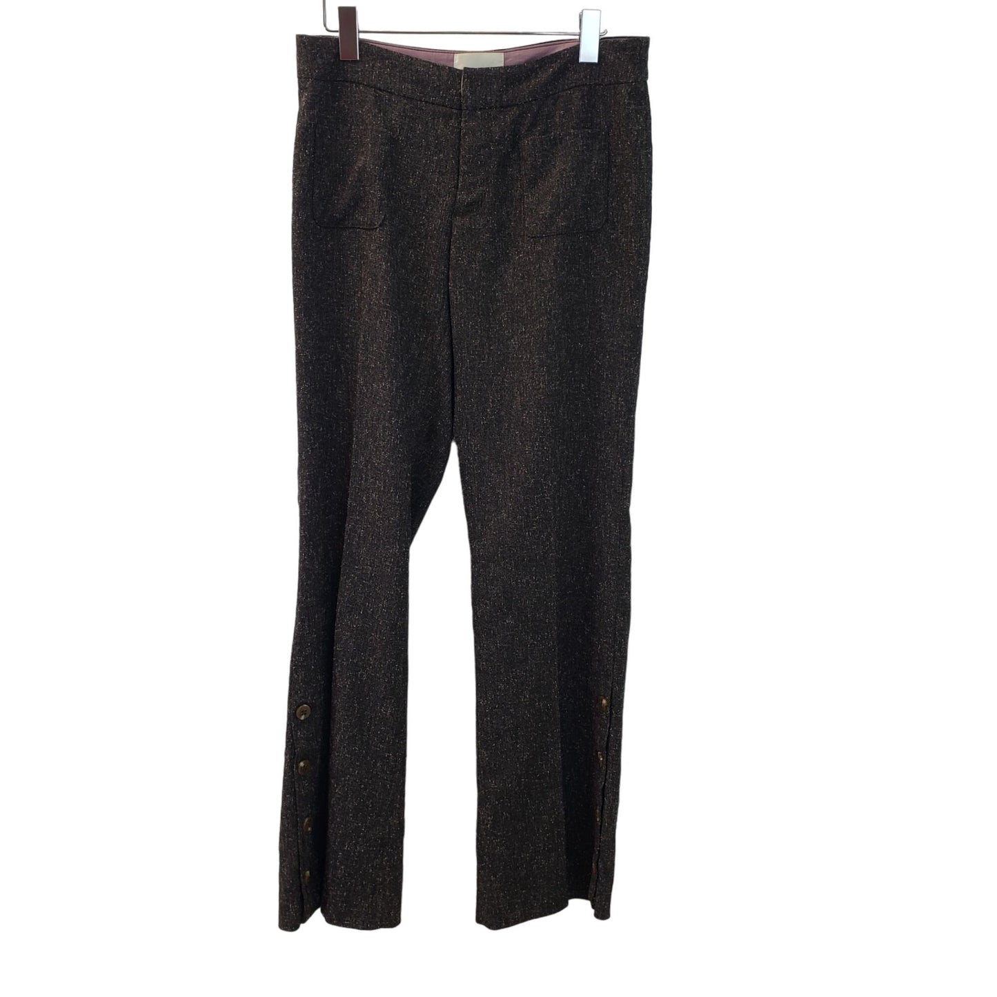 Anthropologie Elevenses Tweed Brighton Button Cuff Flare Leg Trousers Size 4