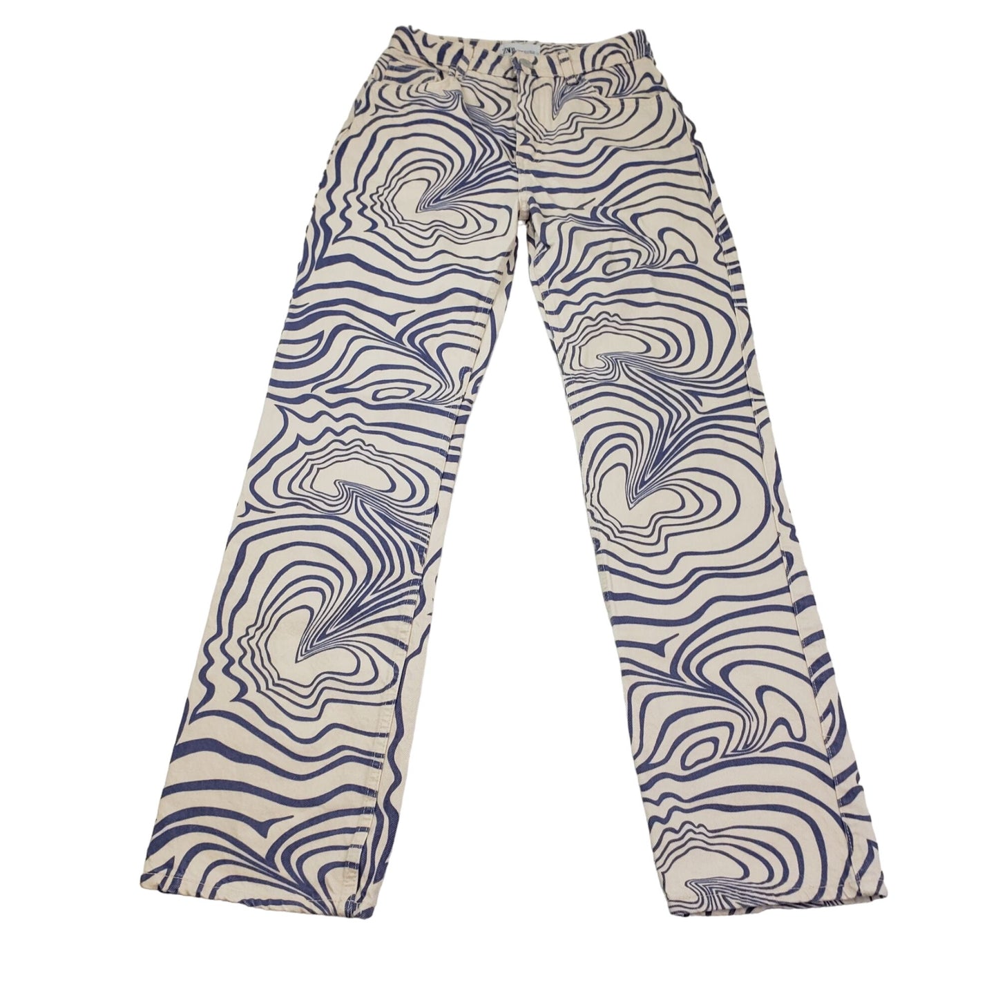 Zara 60's Inspired Wavy Print High Rise Relaxed Fit Jeans Size 2