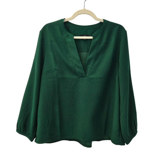 J. Crew Hunter Green V-Neck Popover Blouse Size Large