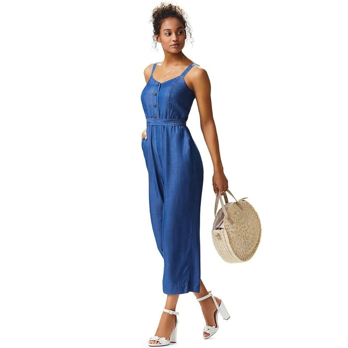 NWT LC Lauren Conrad So Fresh Chambray Wide Leg  Jumpsuit in Indigo Size Large