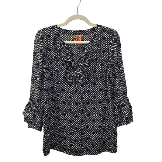 Tory Burch Gwenna Silk Blend Normandy Blue Print Tunic Blouse Size 2
