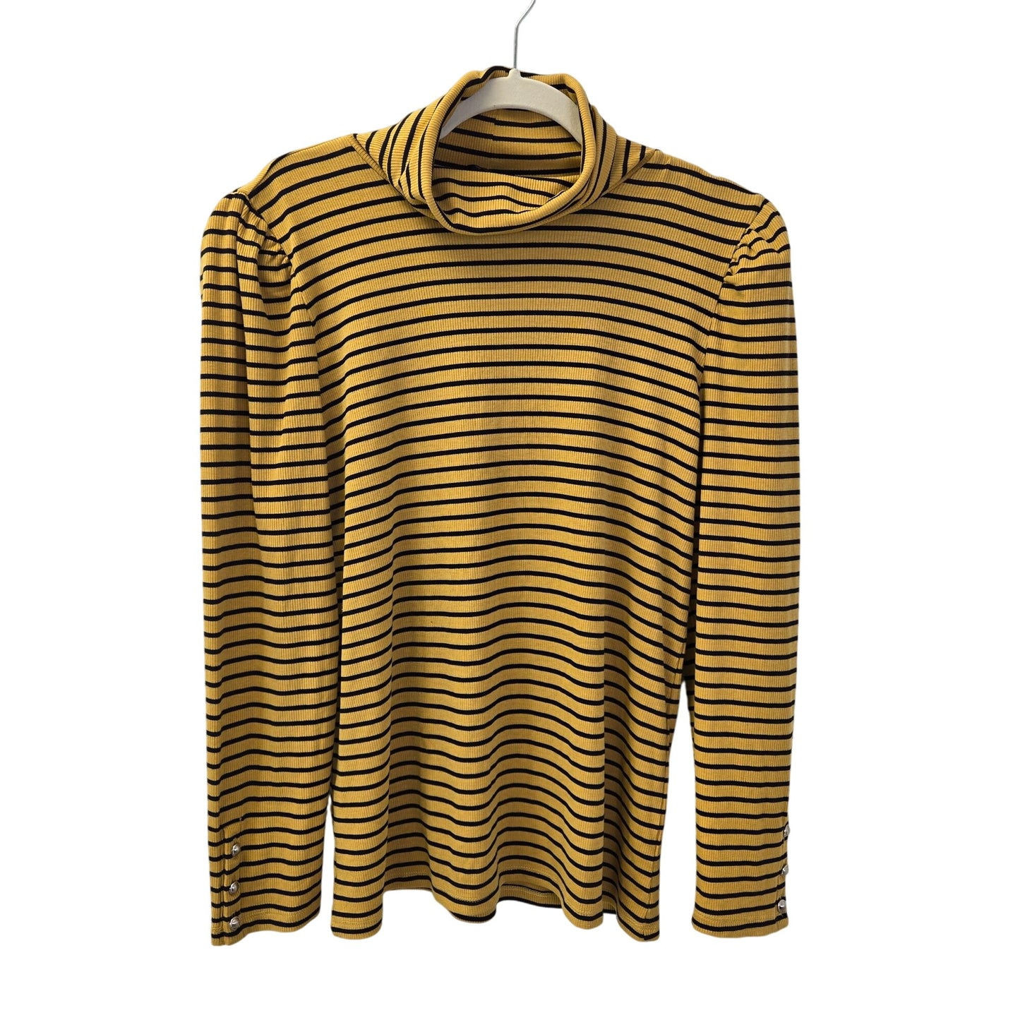 Talbots Striped Puff Sleeve Ribbed Turtleneck Top Size Large