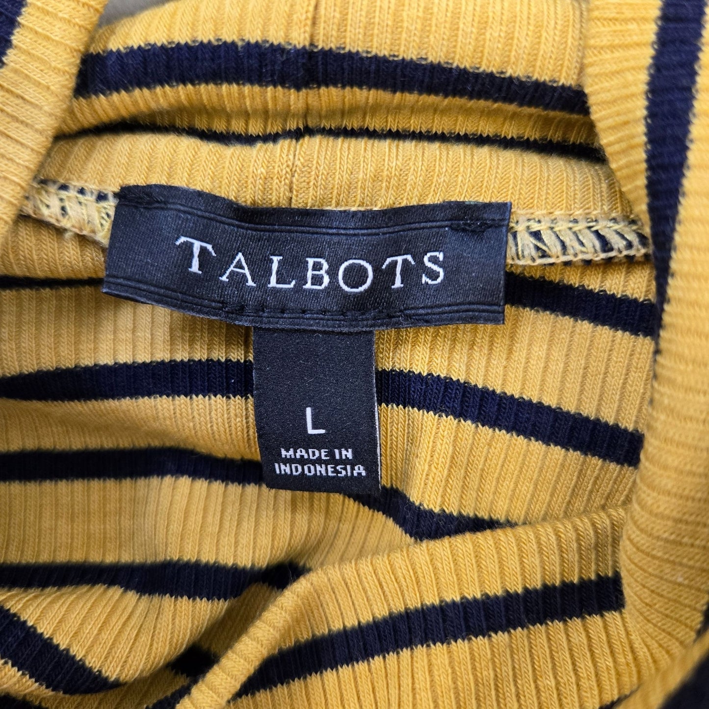 Talbots Striped Puff Sleeve Ribbed Turtleneck Top Size Large