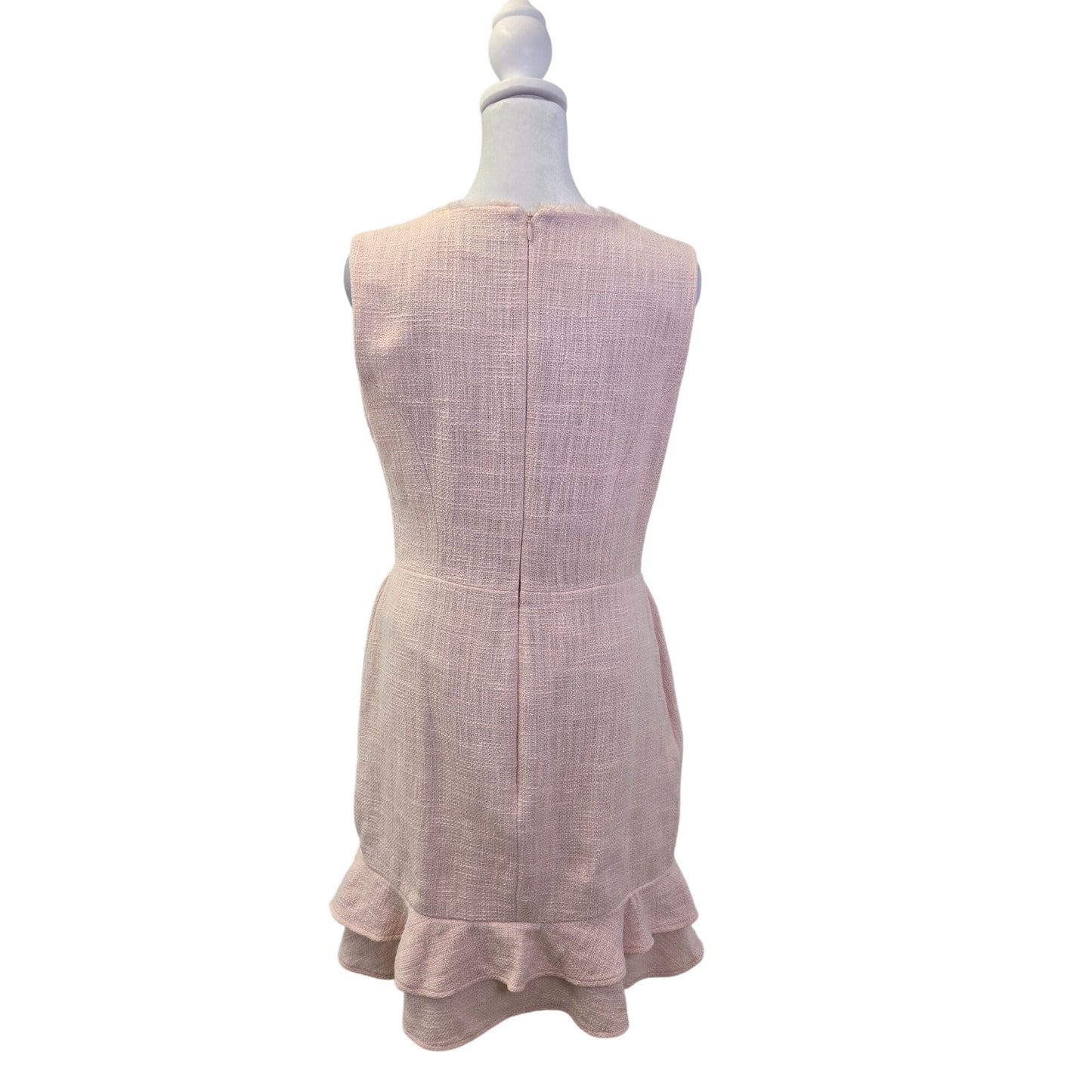 NWOT Karl Lagerfeld Pink Tweed Ruffle Hem Belted Dress Size 8