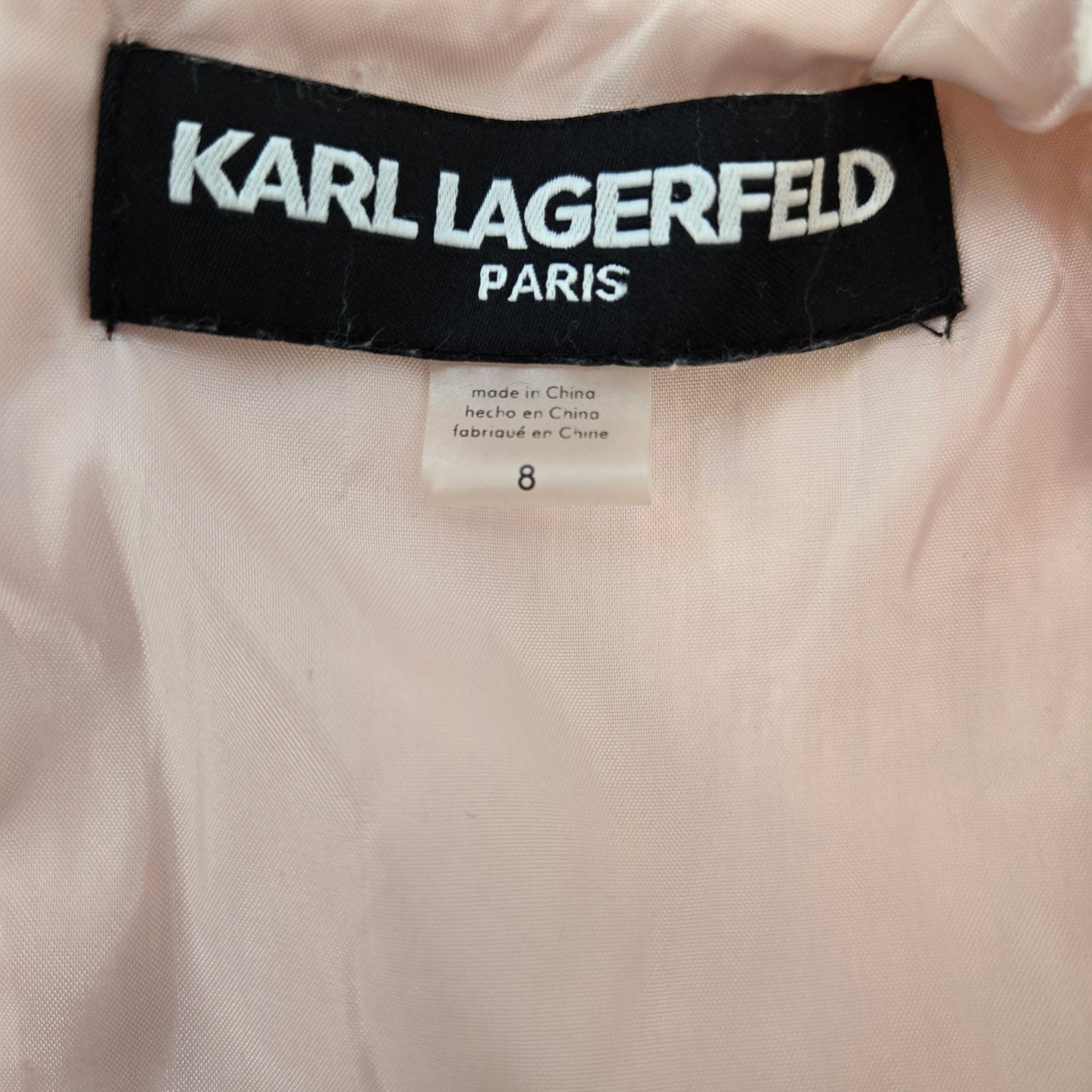 NWOT Karl Lagerfeld Pink Tweed Ruffle Hem Belted Dress Size 8