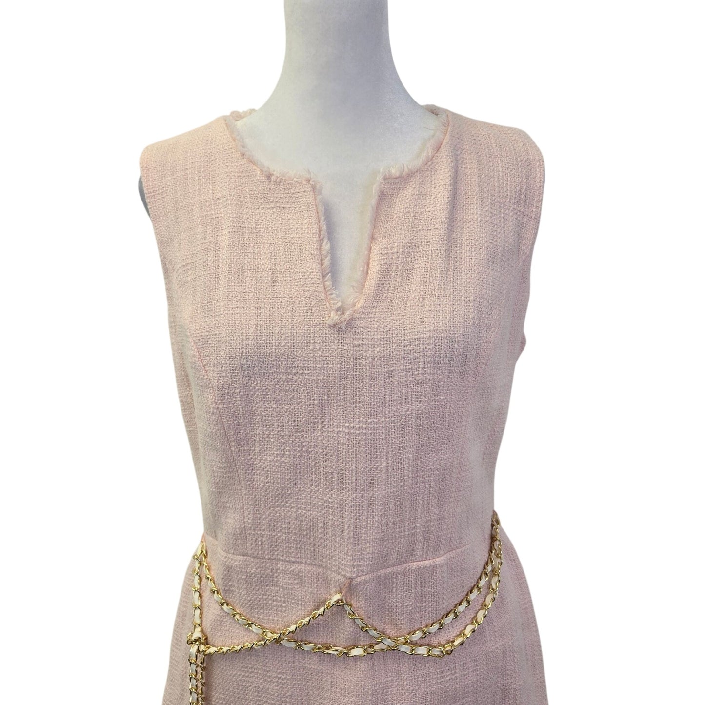 NWOT Karl Lagerfeld Pink Tweed Ruffle Hem Belted Dress Size 8
