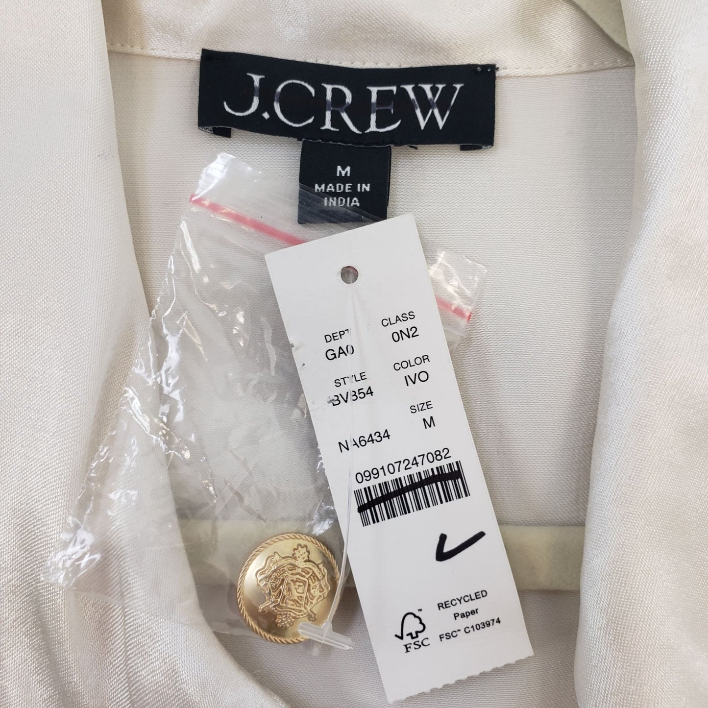 NWT J. Crew Bianca Satin Viscose Button Down Blouse Size Medium