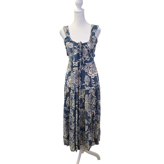 Angie Boho Floral Print Keyhole Peek-A-Boo Tiered Maxi Dress Size Medium