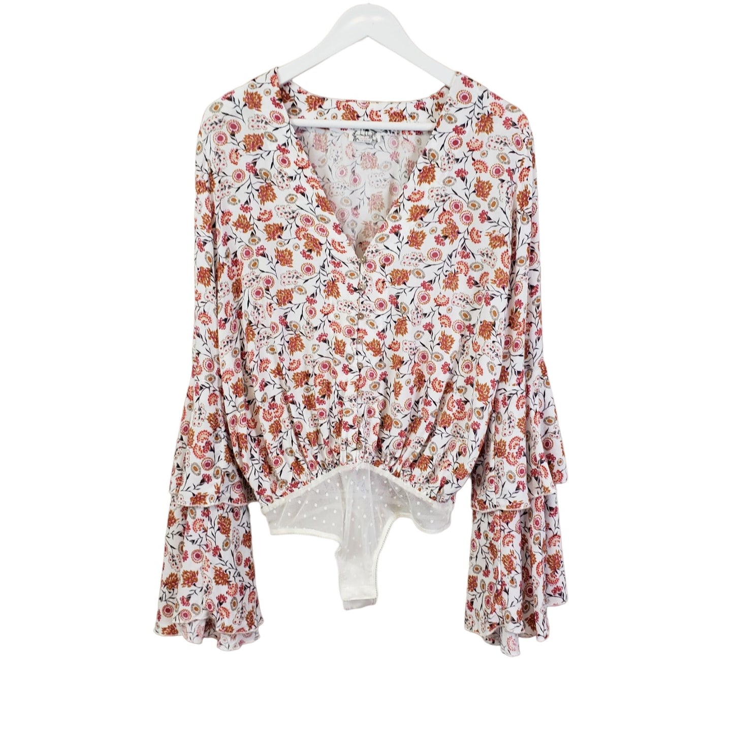 Intimately Free People Dainty Floral Bell Sleeve Bodysuit Size XS/S