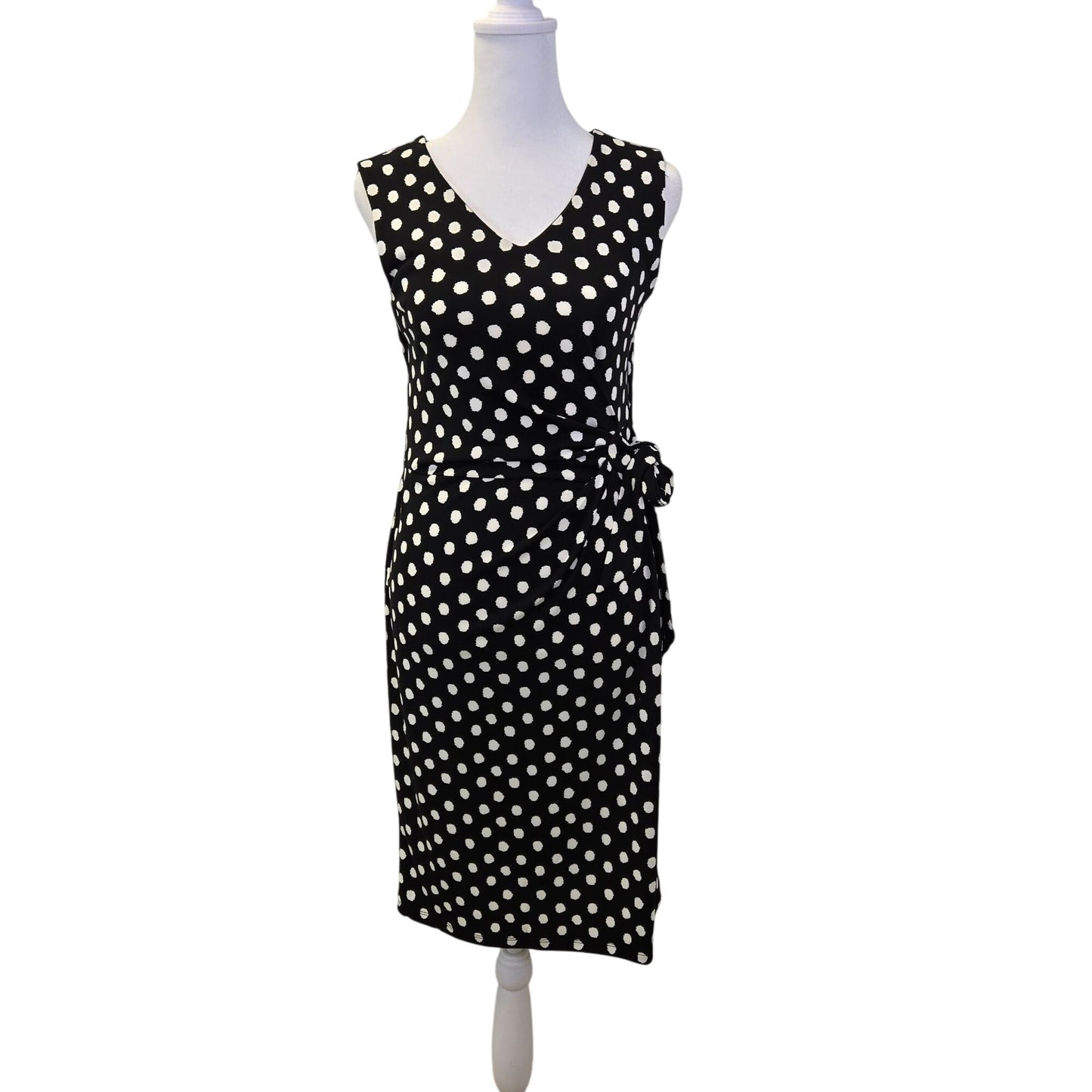 Talbots Petite Polka Dot Faux Wrap Side Tie Dress Size Small Petite