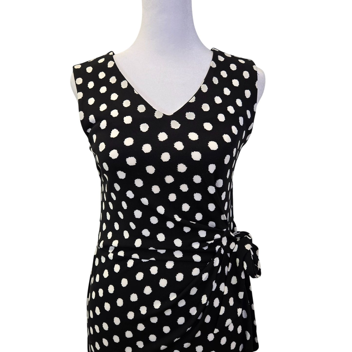 Talbots Petite Polka Dot Faux Wrap Side Tie Dress Size Small Petite