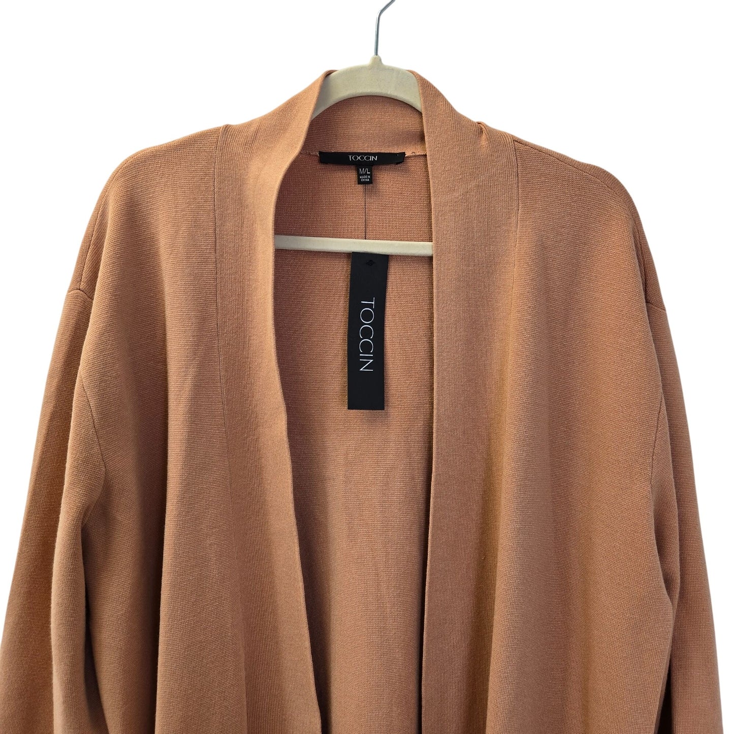 NWT Toccin Jade Knit Longline Open Cardigan Topper in Camel Size M/L *REPAIRED*