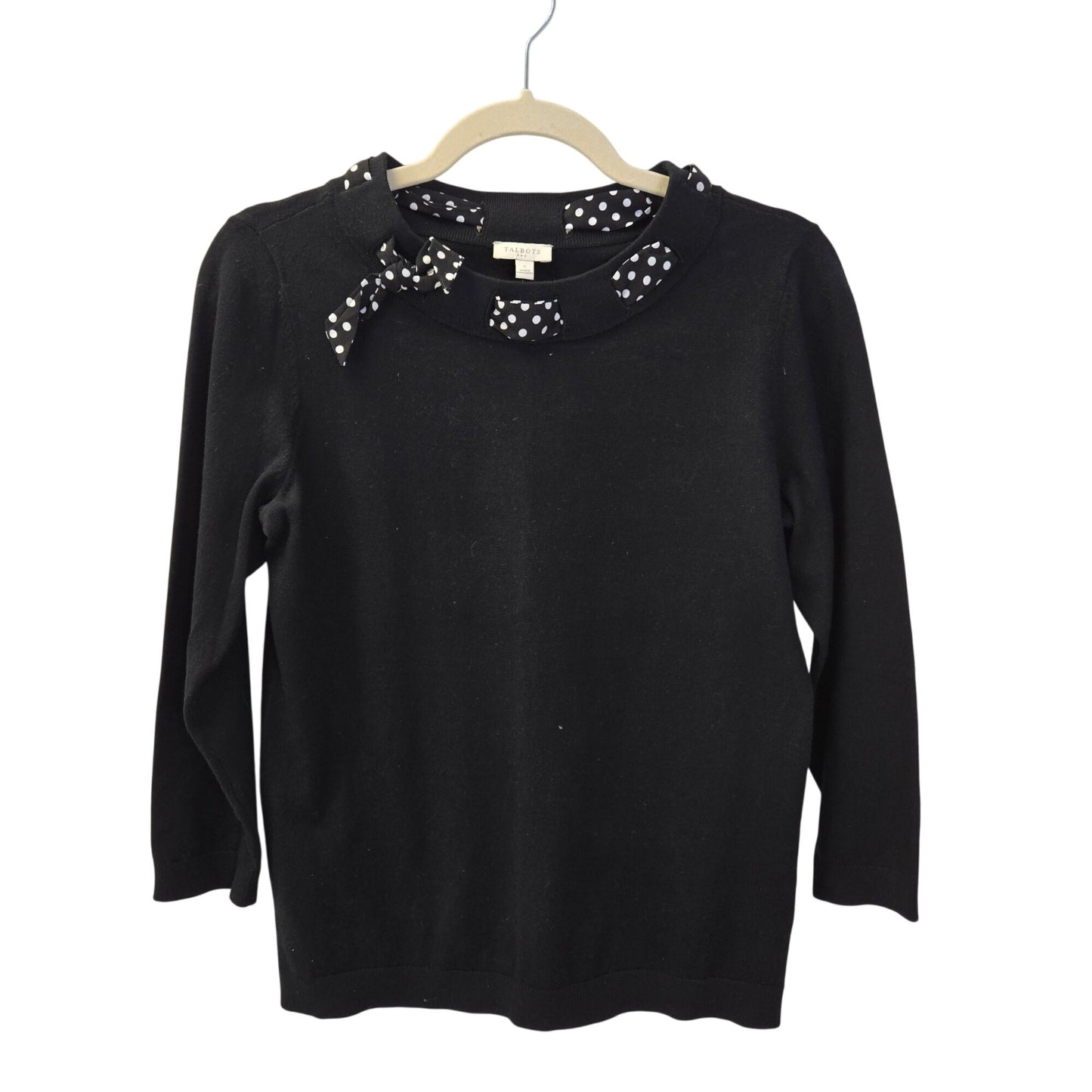 NWT Talbots Outlet Polka Dot Ribbon Detail 3/4 Sleeve Sweater Size Small