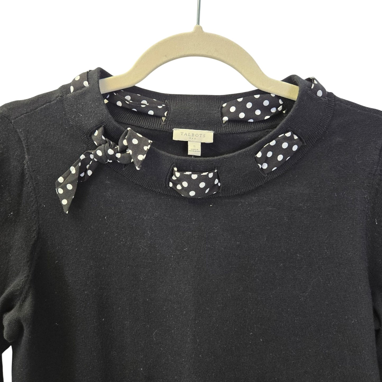 NWT Talbots Outlet Polka Dot Ribbon Detail 3/4 Sleeve Sweater Size Small