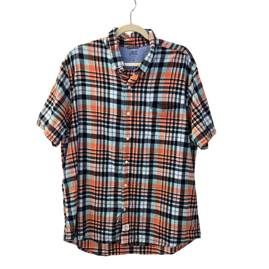 Izod Saltwater Dockside Chambray Plaid Short Sleeve Button Down Shirt Size XL