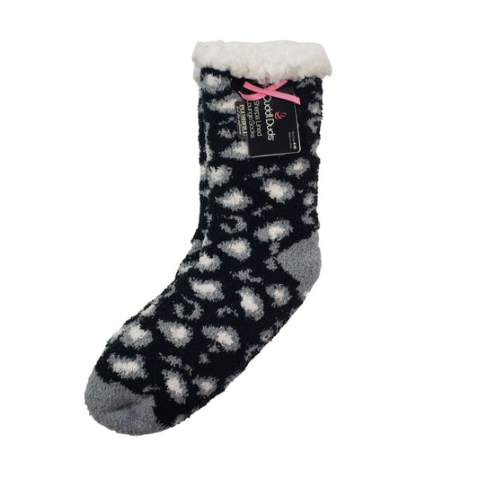 NWT Cuddl Duds Leopard Print Sherpa Lined Lounge Socks Size 4-10