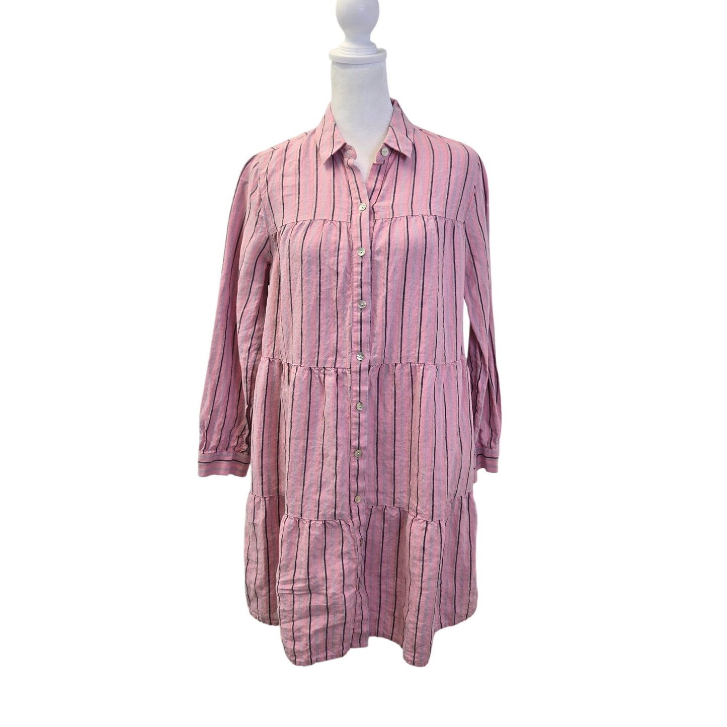 J. Jill Love Linen 100% Linen Tiered Shirt Dress Size XS Petite