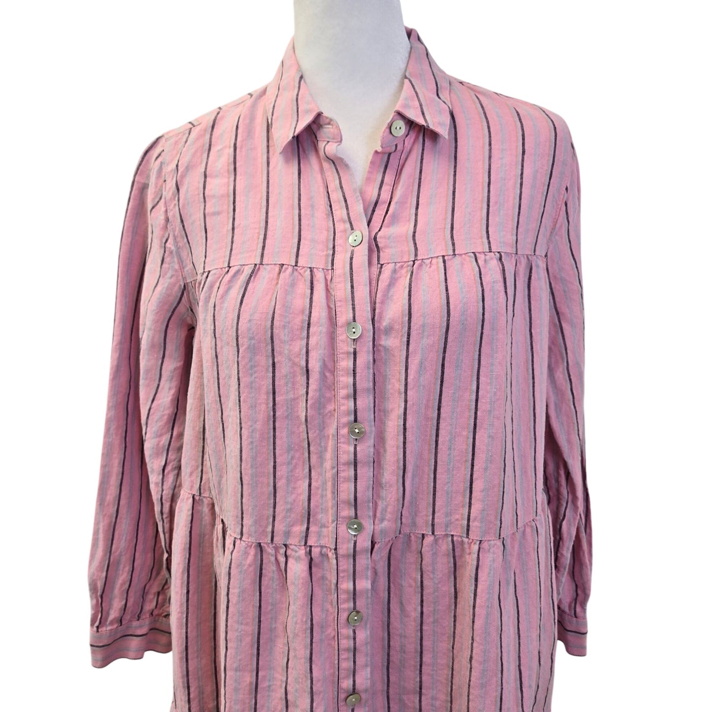 J. Jill Love Linen 100% Linen Tiered Shirt Dress Size XS Petite