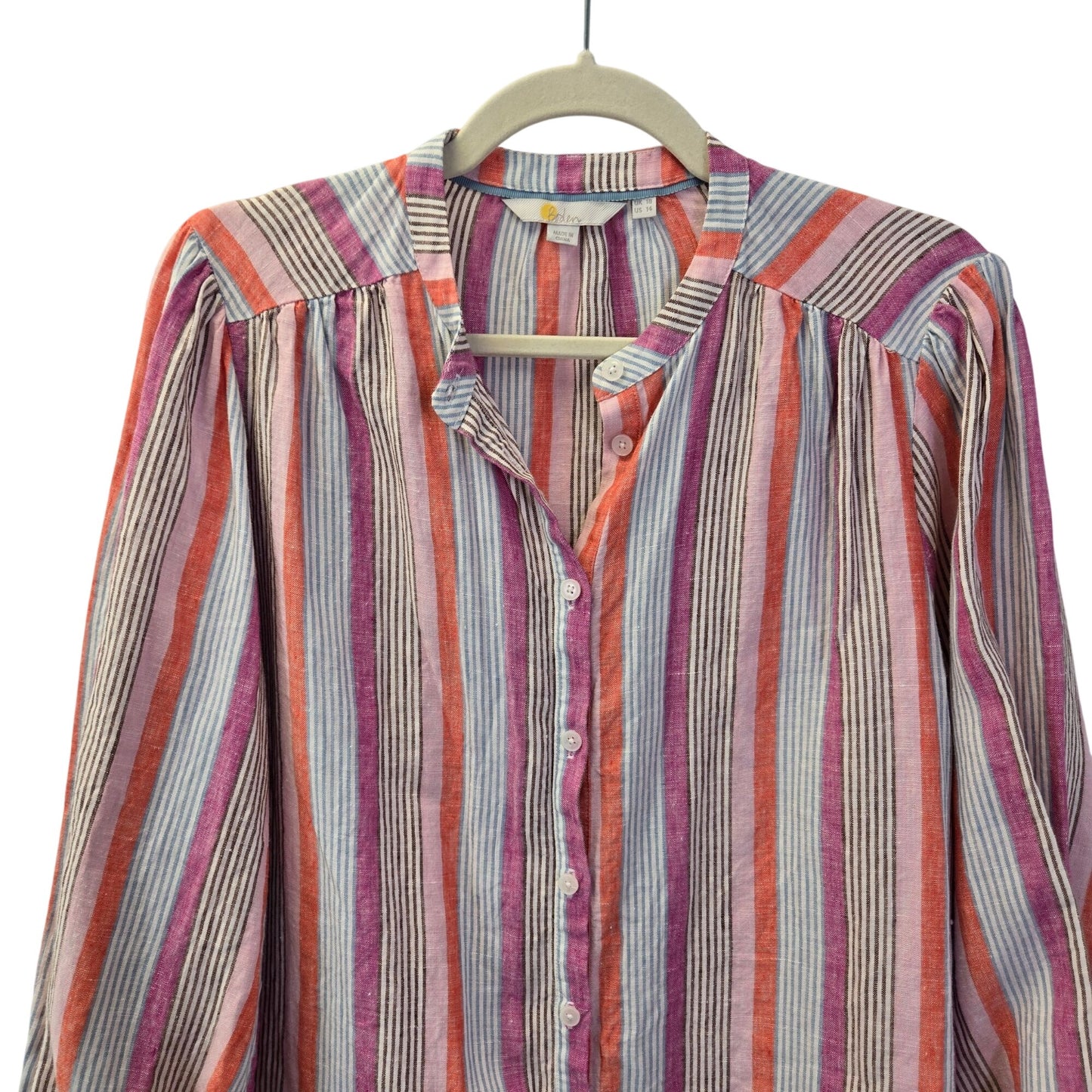 Boden 100% Linen Striped Button Down Shirt Size 14