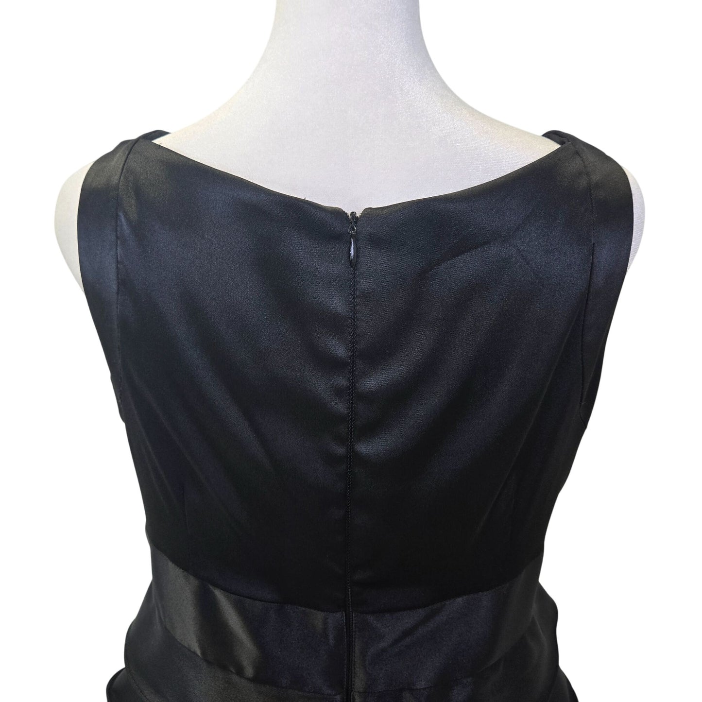 London Times Satin Layered Little Black Bodycon Dress Size 10 Petite