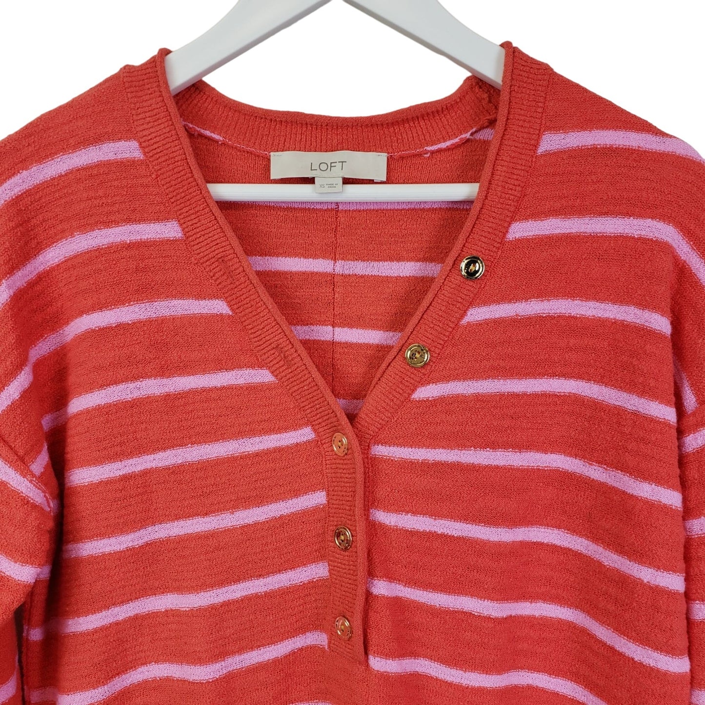 Loft Marled Texture Striped V-Neck Sweater Size XS/S