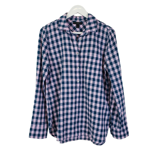 J. Crew Checked Half Button Popover Top Size 2