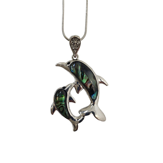 Unbranded Abalone Silver Tone Dolphin Necklace