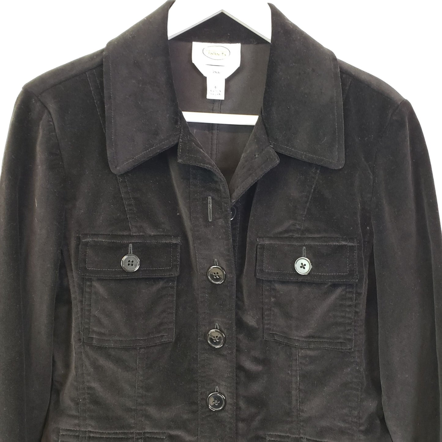 Talbots Black Velvet Button Front Jacket Size 4