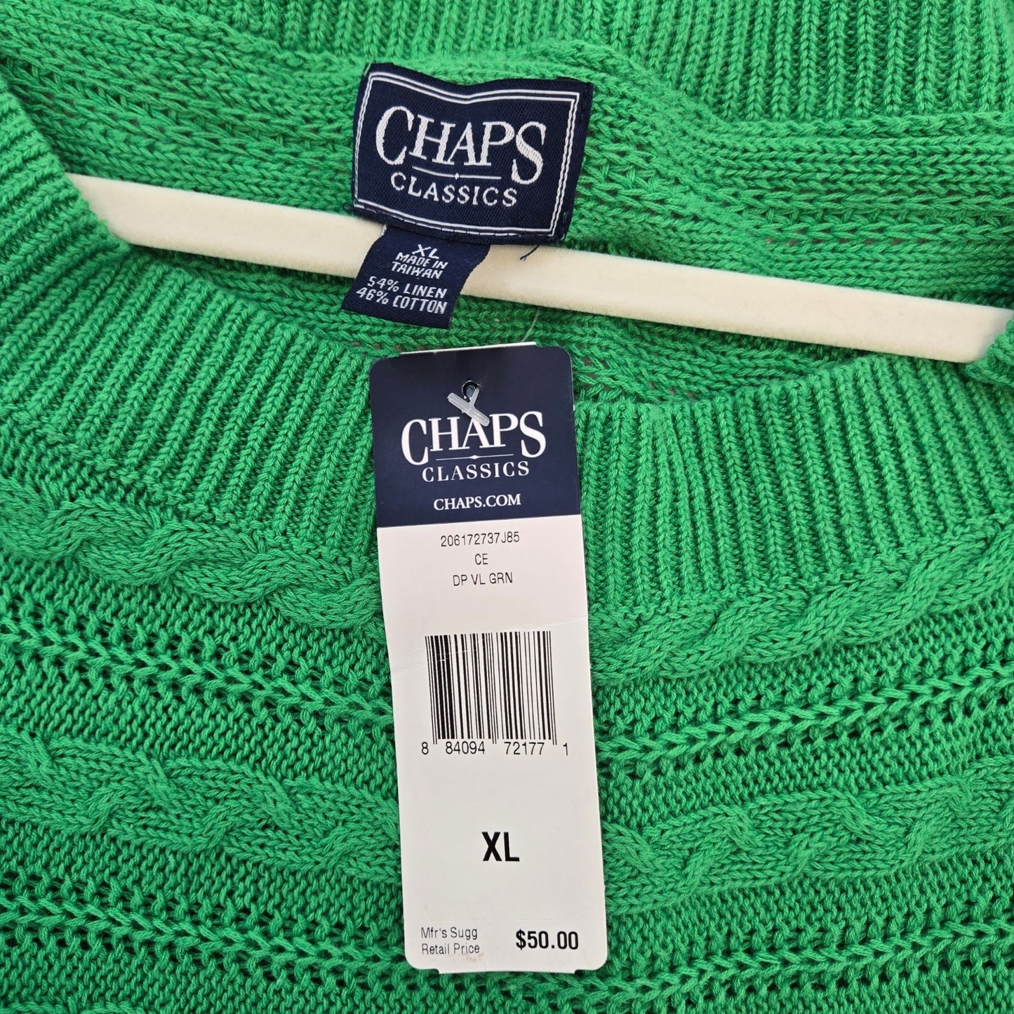 NWT Chaps Linen Blend Cable Knit 3/4 Sleeve Sweater Size XL