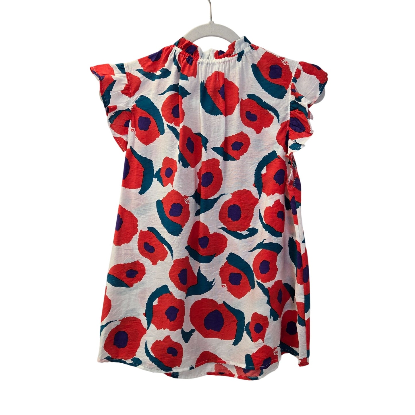 Bucket List Poppy Floral Print Ruffle Trim Cap Sleeve Blouse Size Large (est)