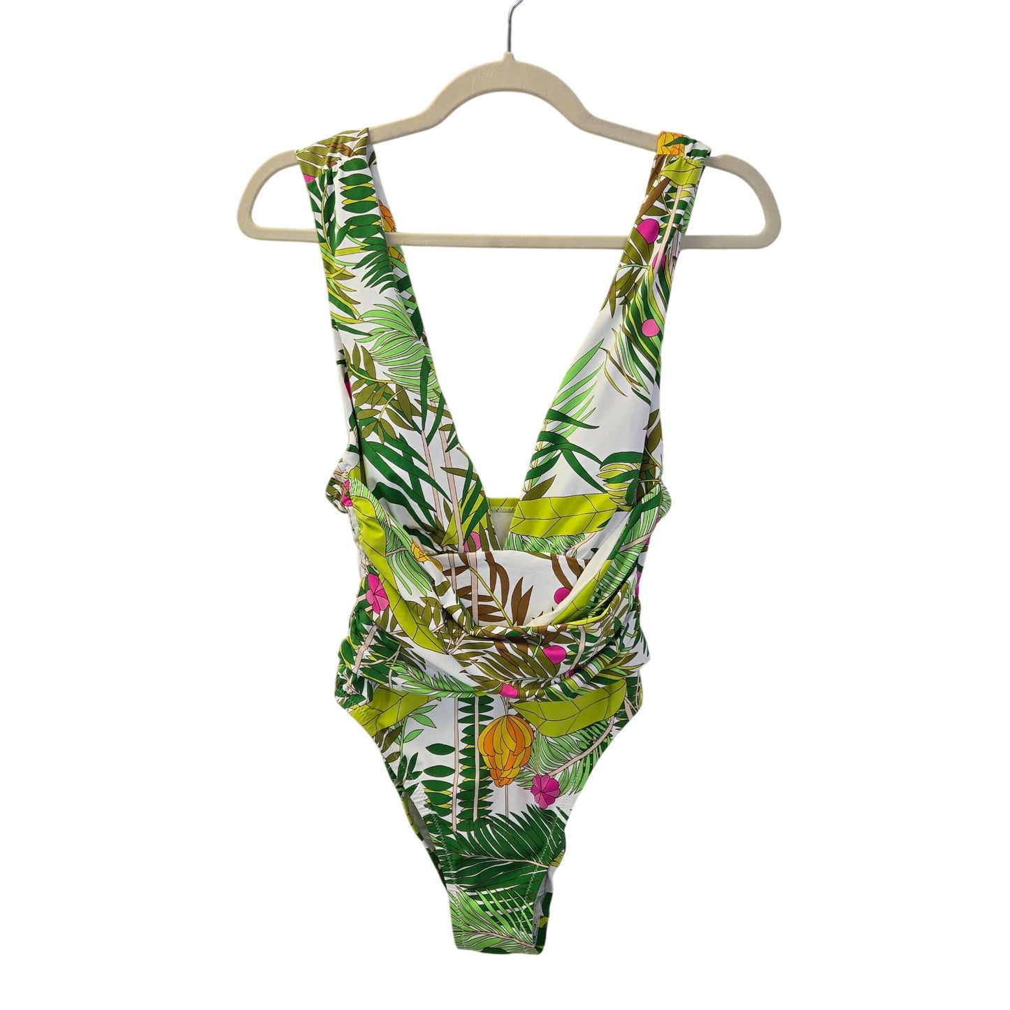 Trina Turk Tropical Print Deep Plunge V-Neck One Piece Swimsuit Size 8