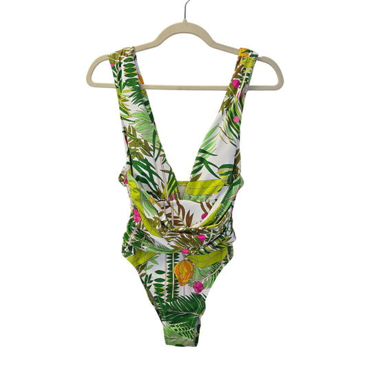 Trina Turk Tropical Print Deep Plunge V-Neck One Piece Swimsuit Size 8