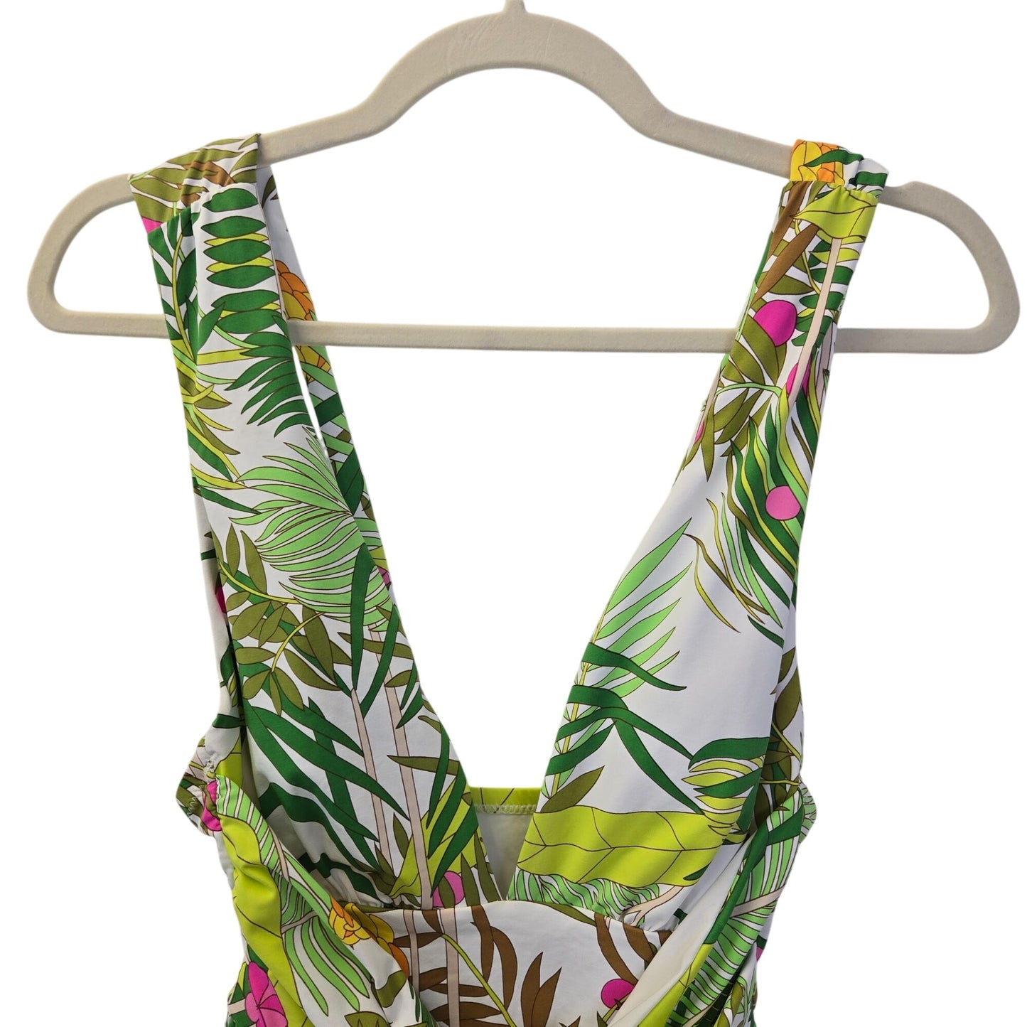 Trina Turk Tropical Print Deep Plunge V-Neck One Piece Swimsuit Size 8