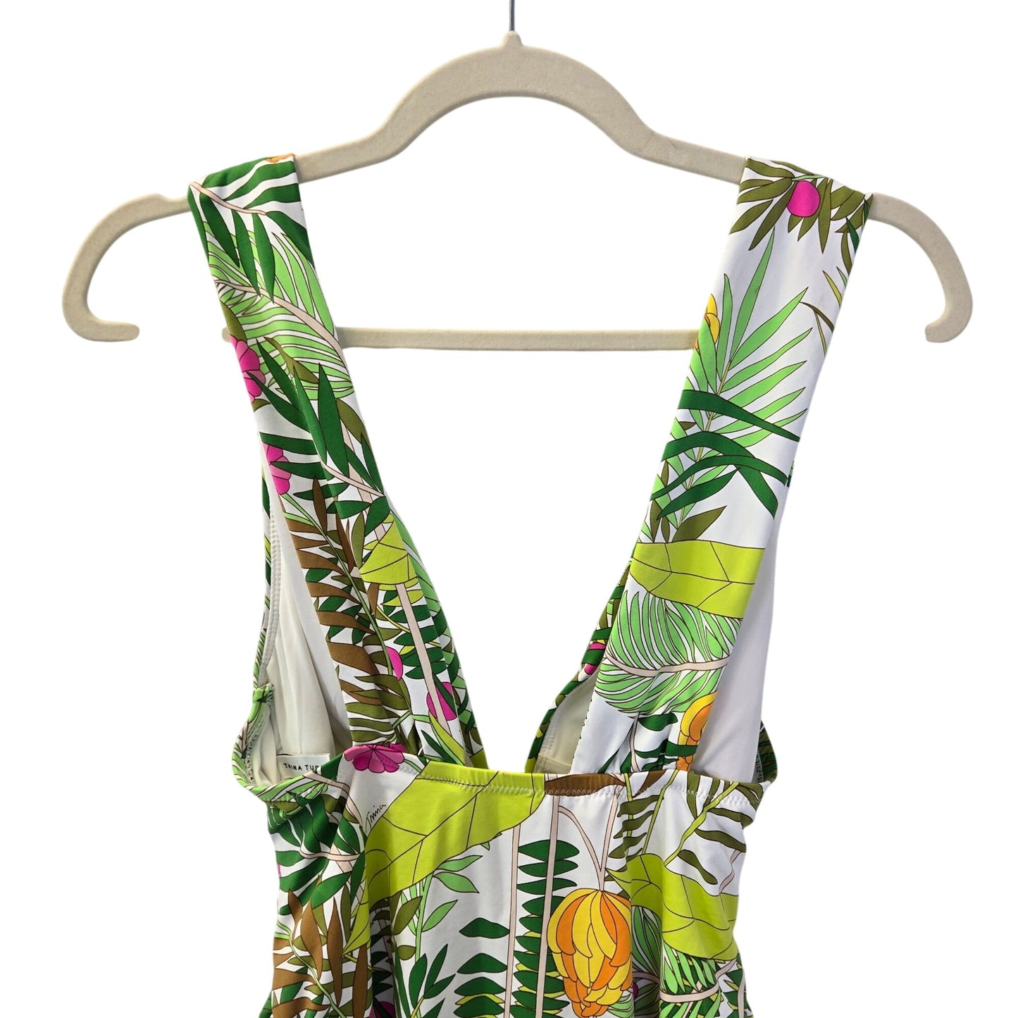 Trina Turk Tropical Print Deep Plunge V-Neck One Piece Swimsuit Size 8