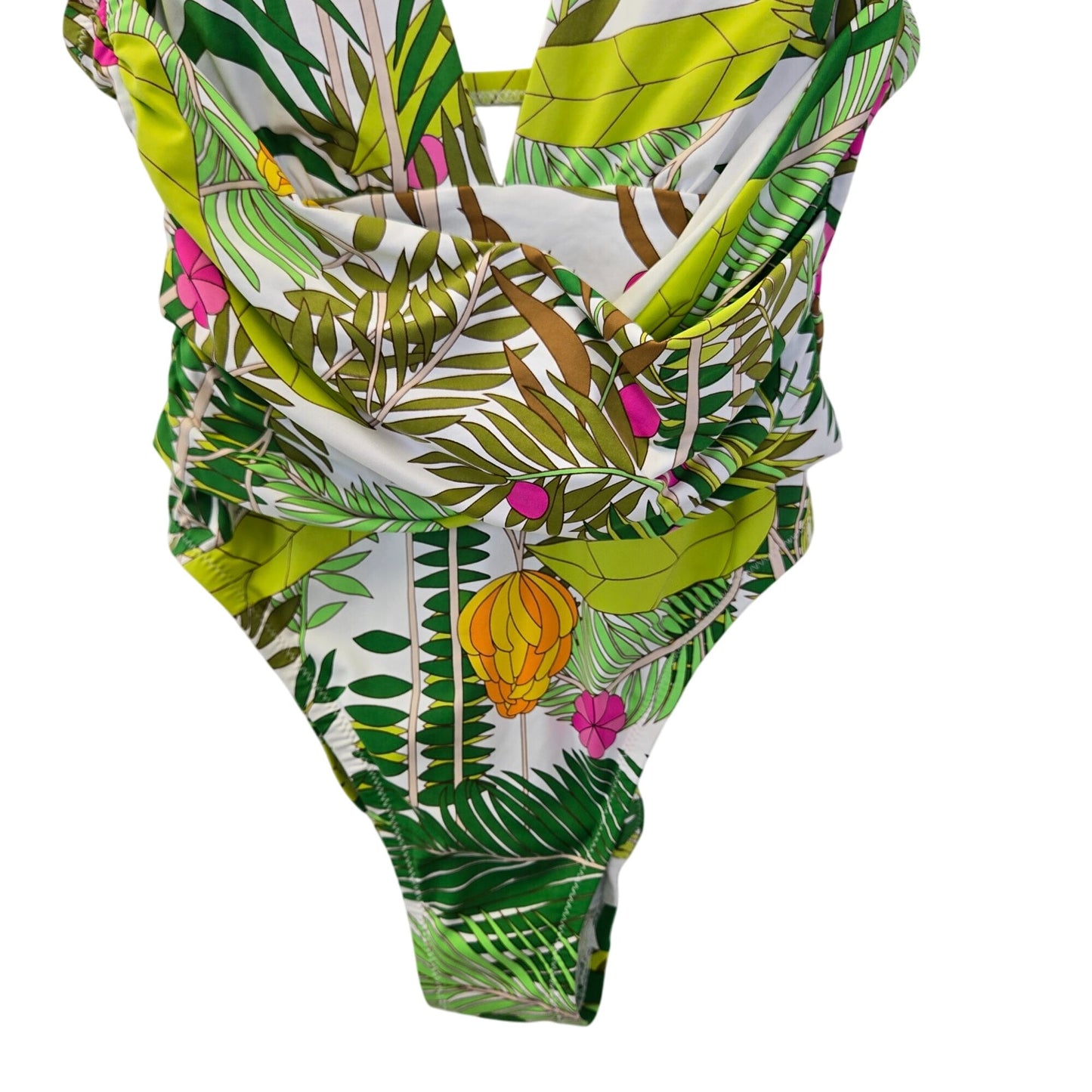 Trina Turk Tropical Print Deep Plunge V-Neck One Piece Swimsuit Size 8