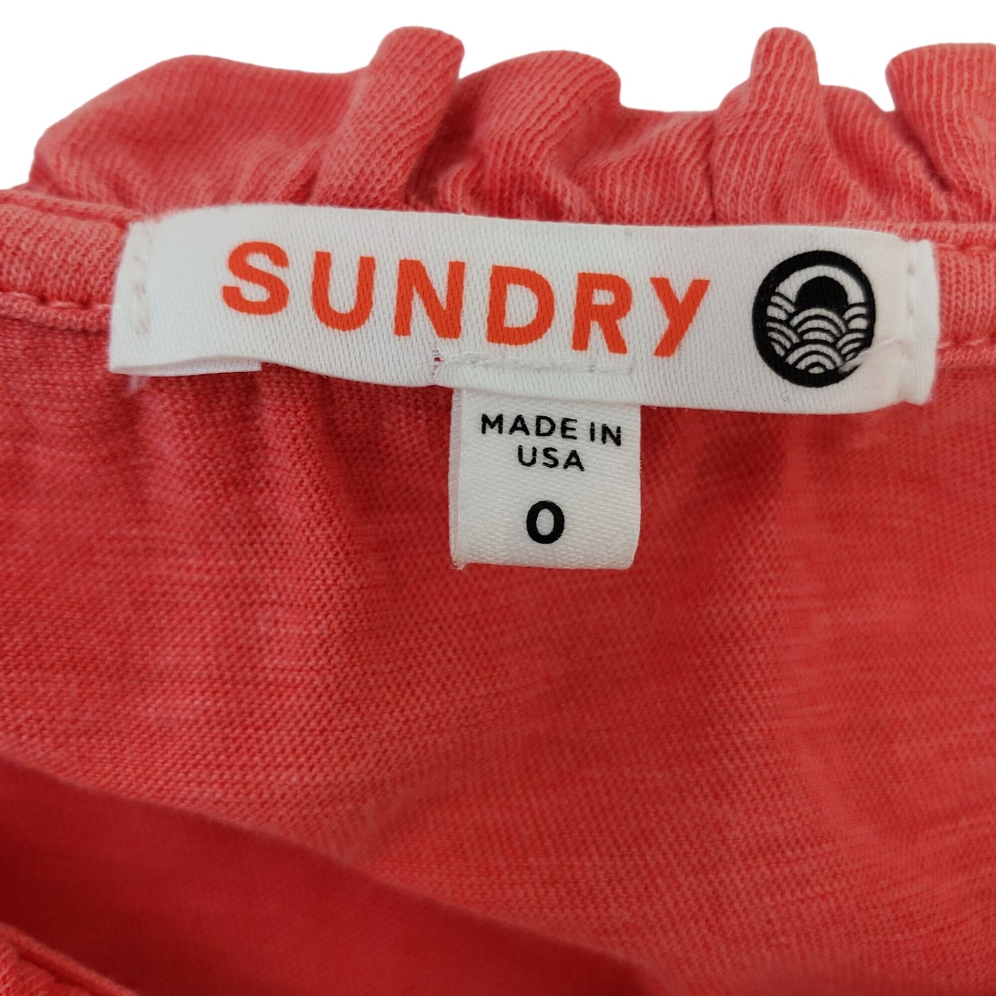 Sundry Ruffle Neck Puff Sleeve Slub T-shirt Size 0