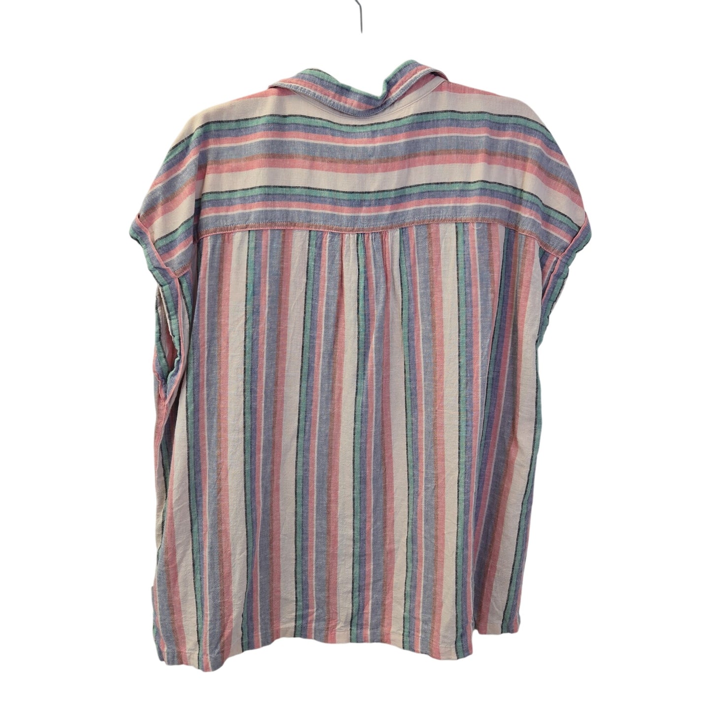 Orivs Striped Linen Blend Cap Sleeve Button Down Shirt Size XL