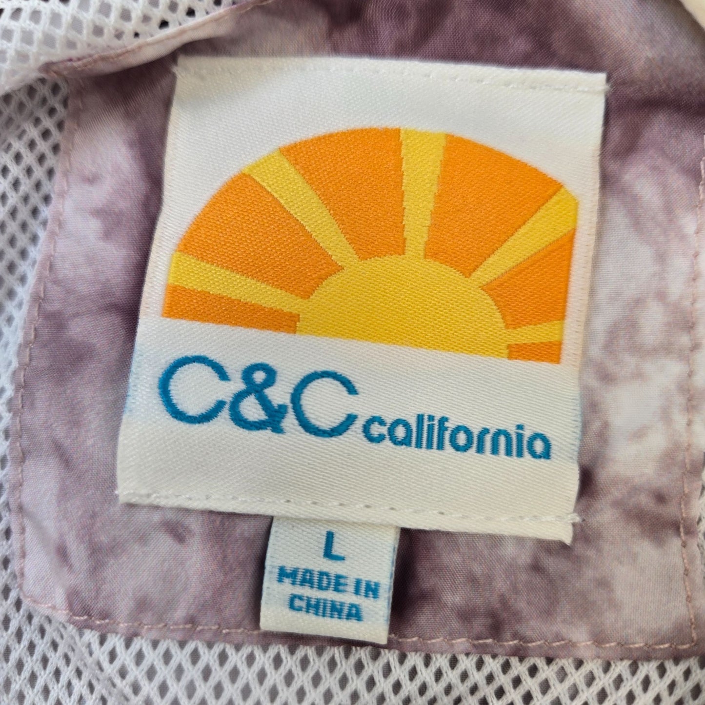C&C California Tie Dye Full Zip Hooded Longline Windbreaker Jacket Size Large