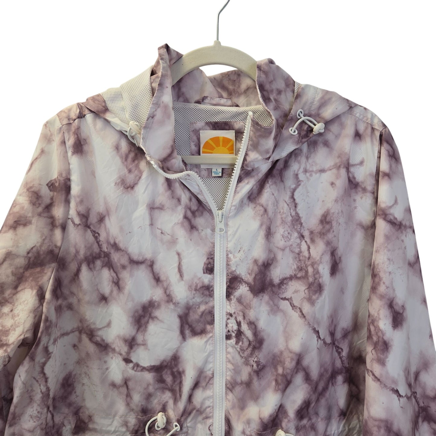 C&C California Tie Dye Full Zip Hooded Longline Windbreaker Jacket Size Large