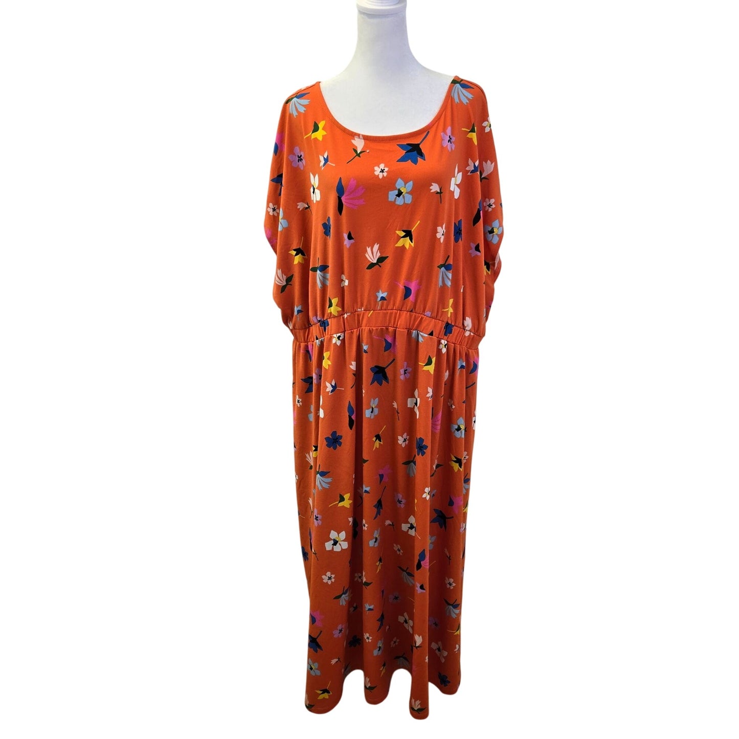 Eloquii Orange Floral Cap Sleeve Midi Dress Size 18/20