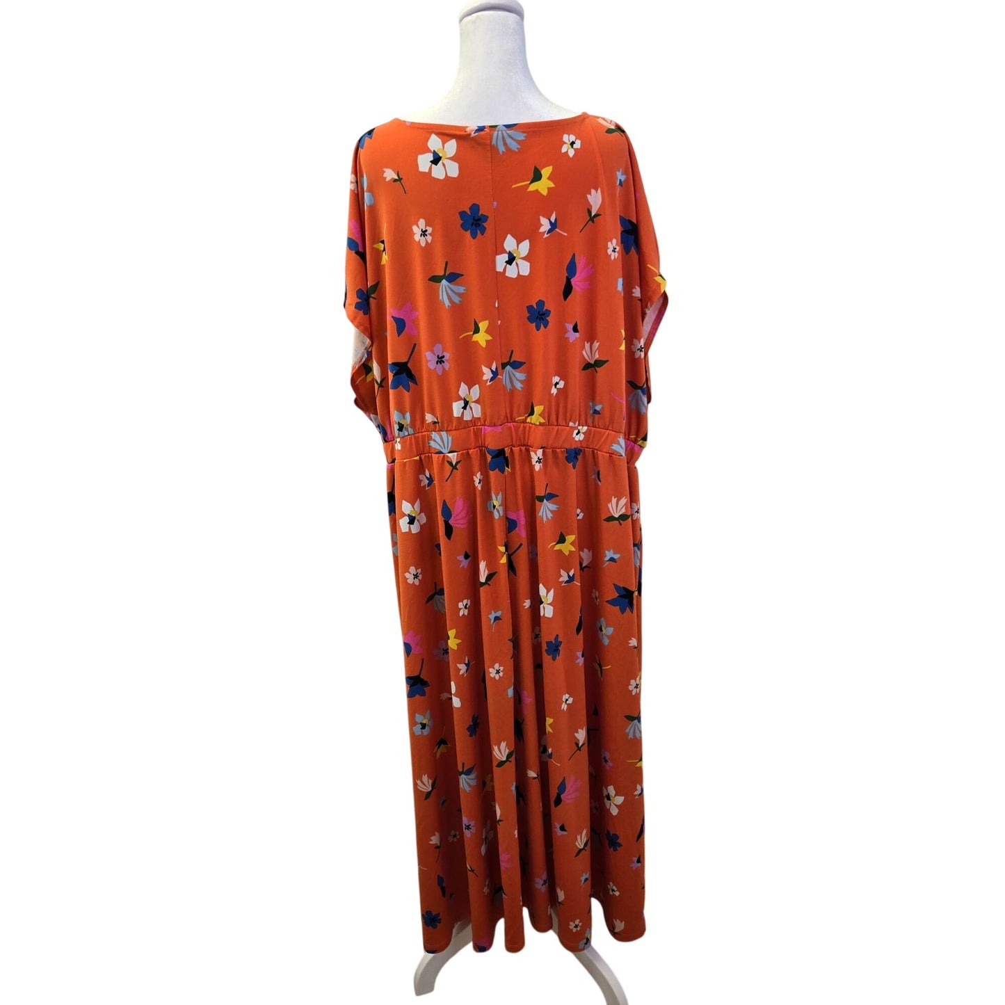 Eloquii Orange Floral Cap Sleeve Midi Dress Size 18/20