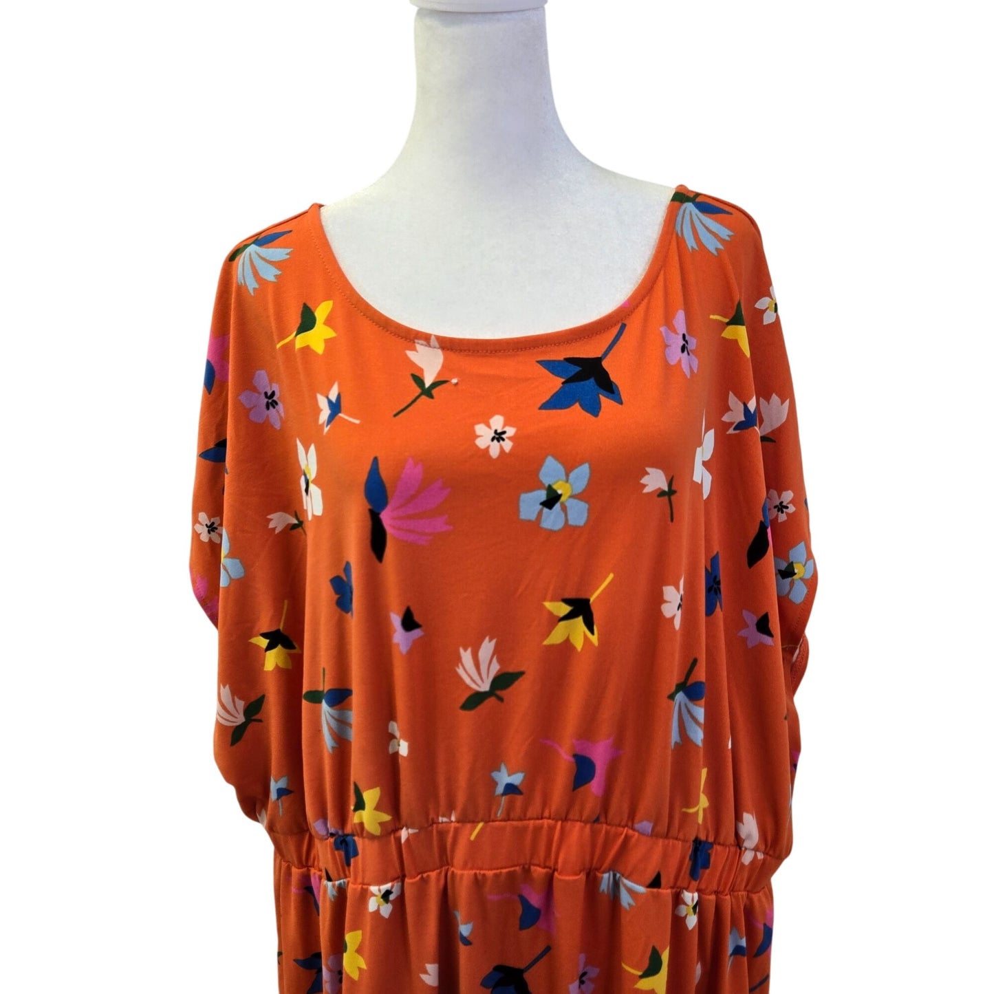 Eloquii Orange Floral Cap Sleeve Midi Dress Size 18/20