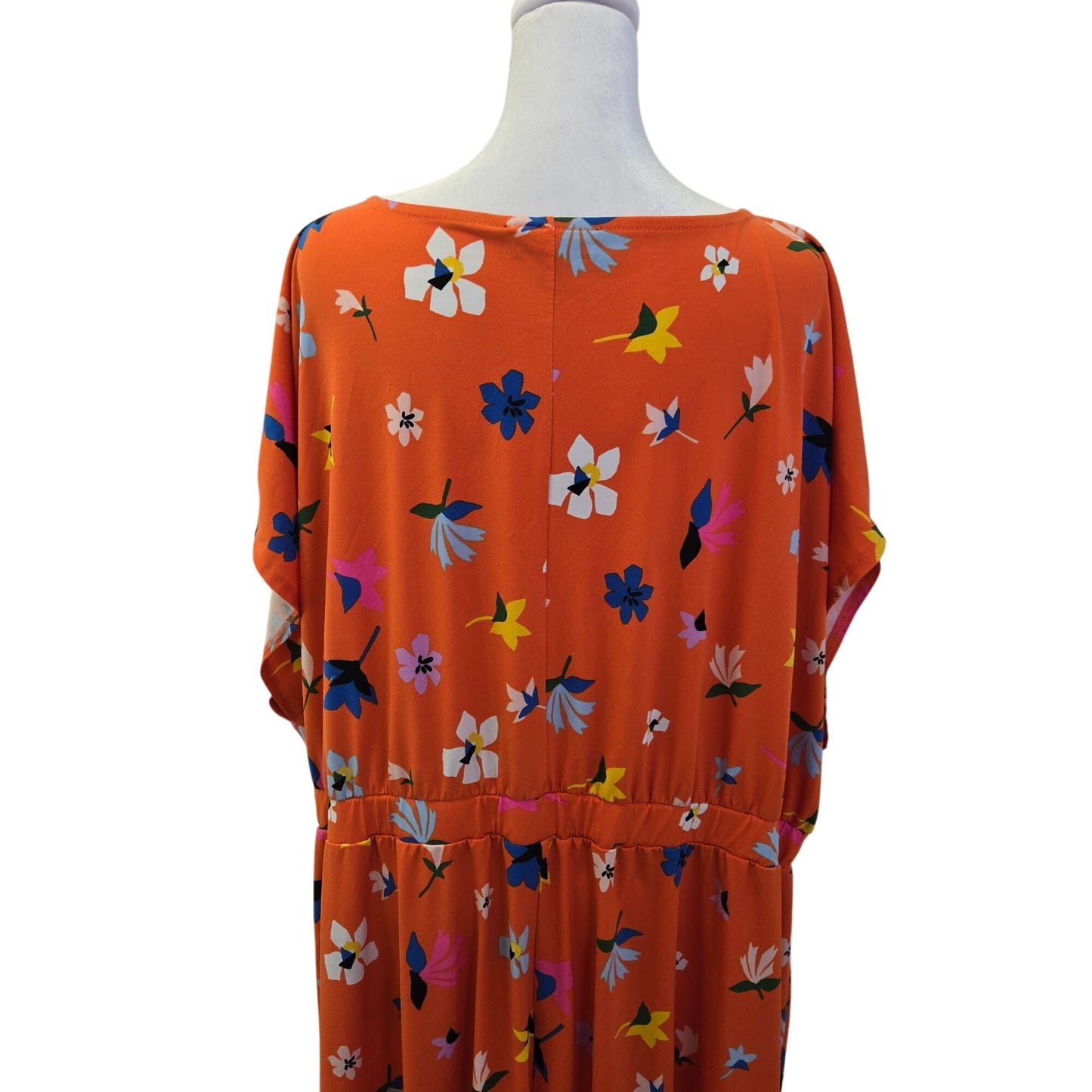 Eloquii Orange Floral Cap Sleeve Midi Dress Size 18/20